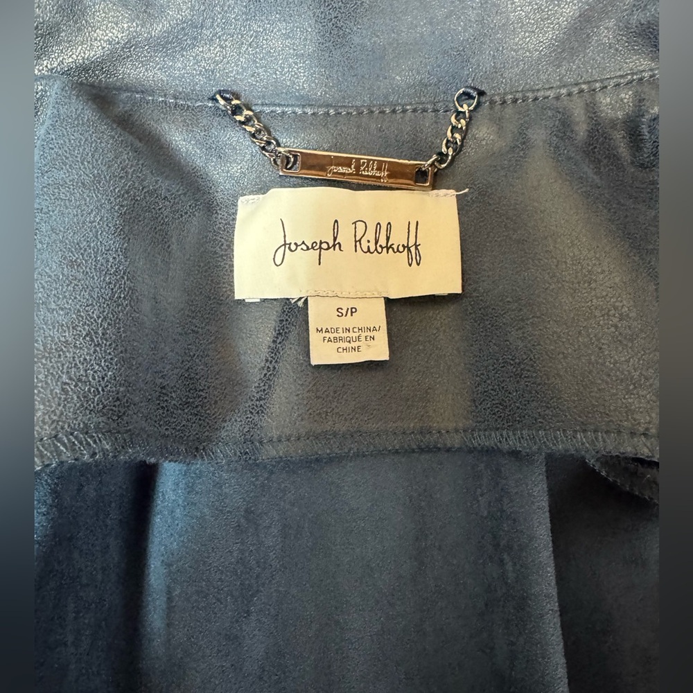 Joseph Ribkoff Studded Vegan Leather Jacket Blue - Picture 9 of 11